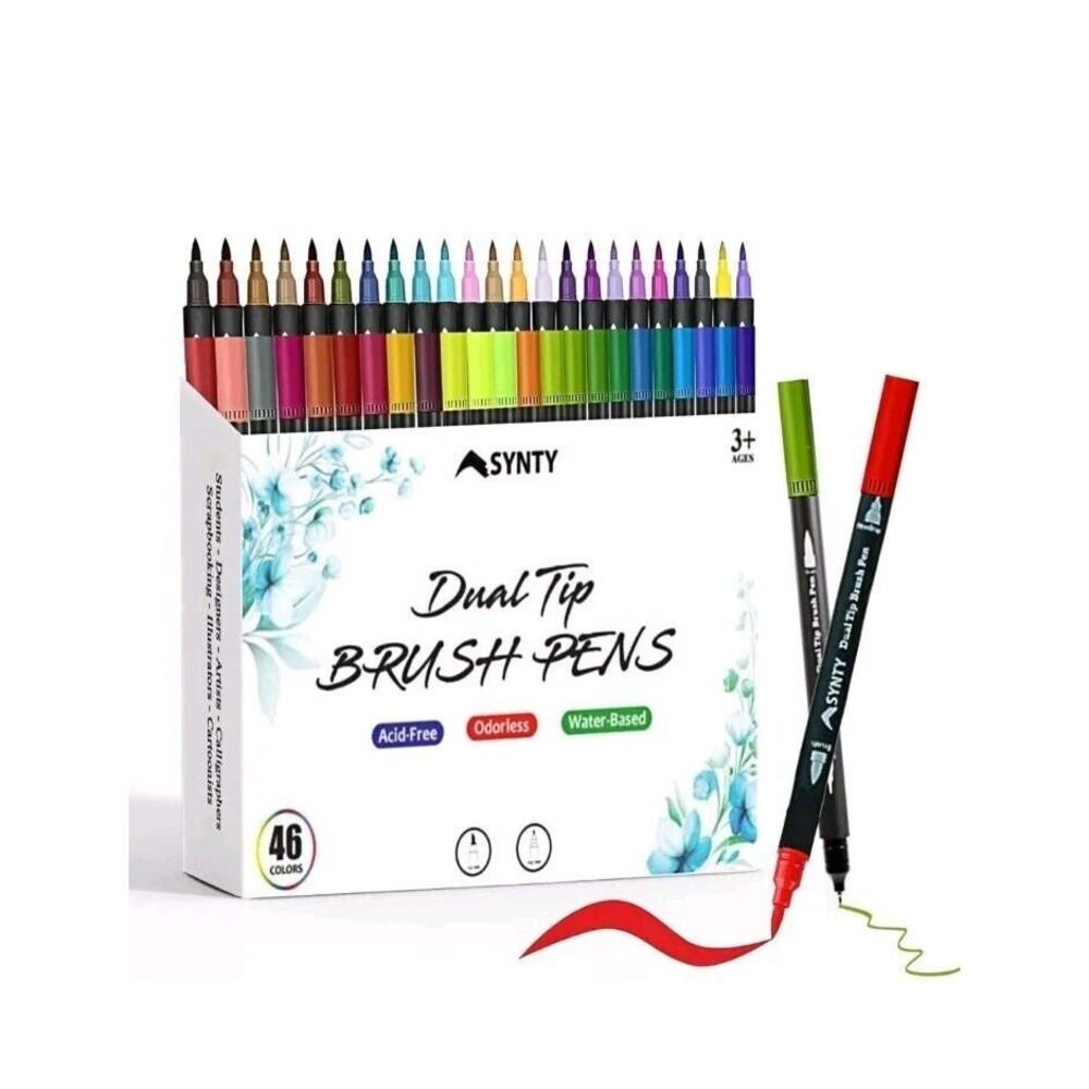 46 Pc Dual Brush Marker Pens NEW Calligraphy WATER Based